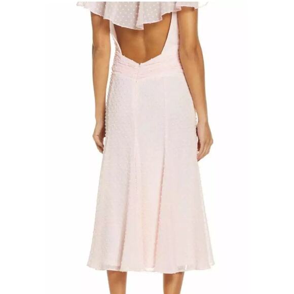 Katie May Blush Pink Flutter Sleeve Dot Chiffon Midi Dress Size M - Picture 2 of 12